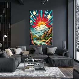 Idyllic Sunrise Vibrance: Artistic and Abstract Landscape Poster