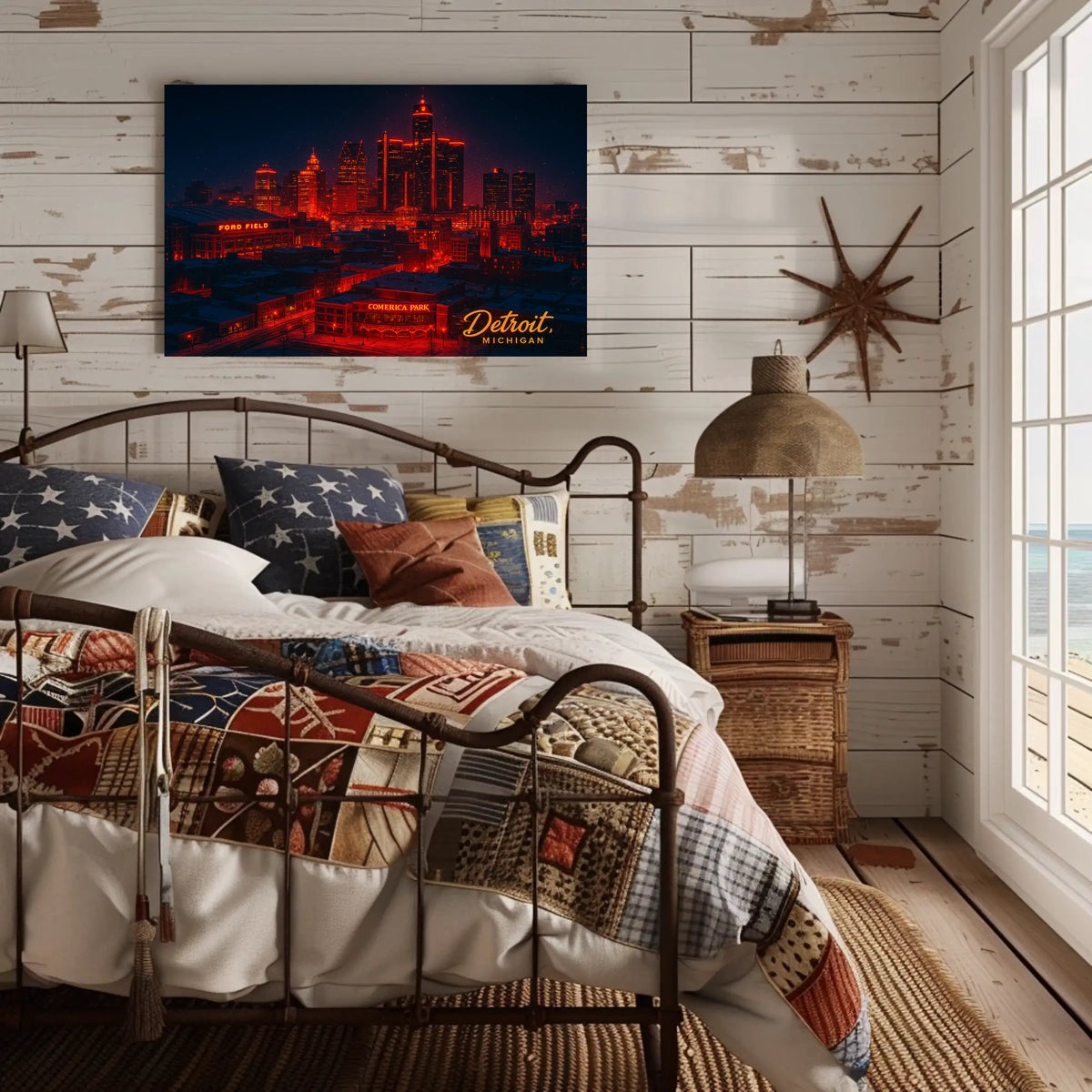 Detroit Skyline at Night Poster