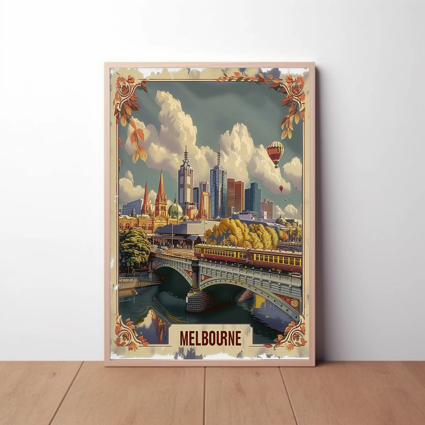 Melbourne Cityscape River Bridge Travel Poster