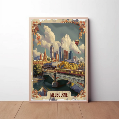 Melbourne Cityscape River Bridge Travel Poster