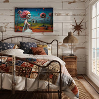 Surreal Dreamscape with Pink-Haired Figure Fantasy Poster