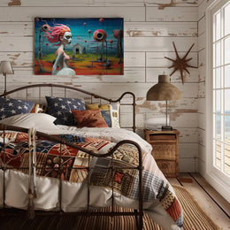Surreal Dreamscape with Pink-Haired Figure Fantasy Poster