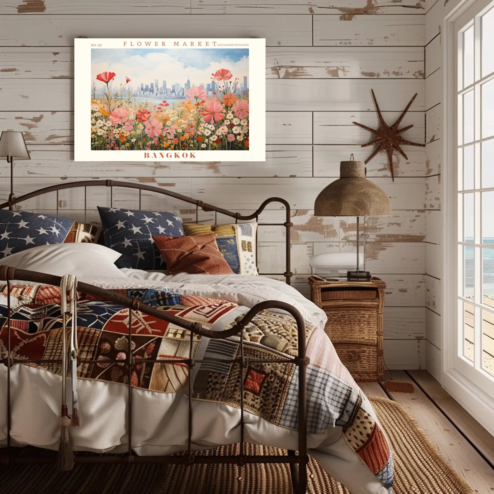 Bangkok Flower Market Artistic Urban Cityscape Poster
