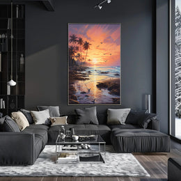 Tropical Sunrise Beach Scene: Abstract, Artistic Poster