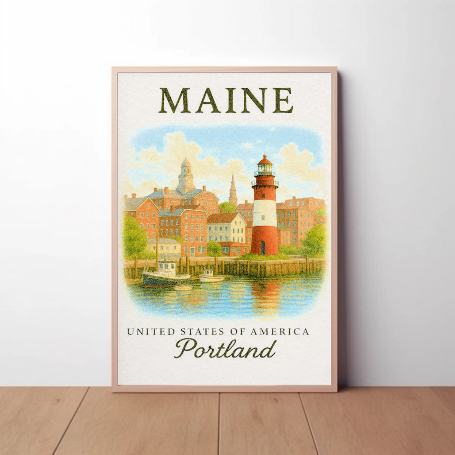 Portland Maine Historic Lighthouse Waterfront Scene Poster