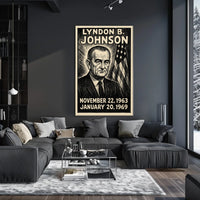 Lyndon B. Johnson 36th President of the United States B & W Comic Sketch Poster