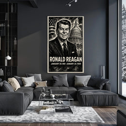 Ronald Reagan 40th President of the United States B & W Comic Sketch Poster