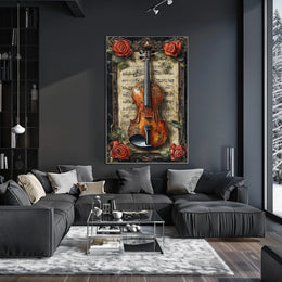 Artistic Violin Music Aged Sheet Background Poster