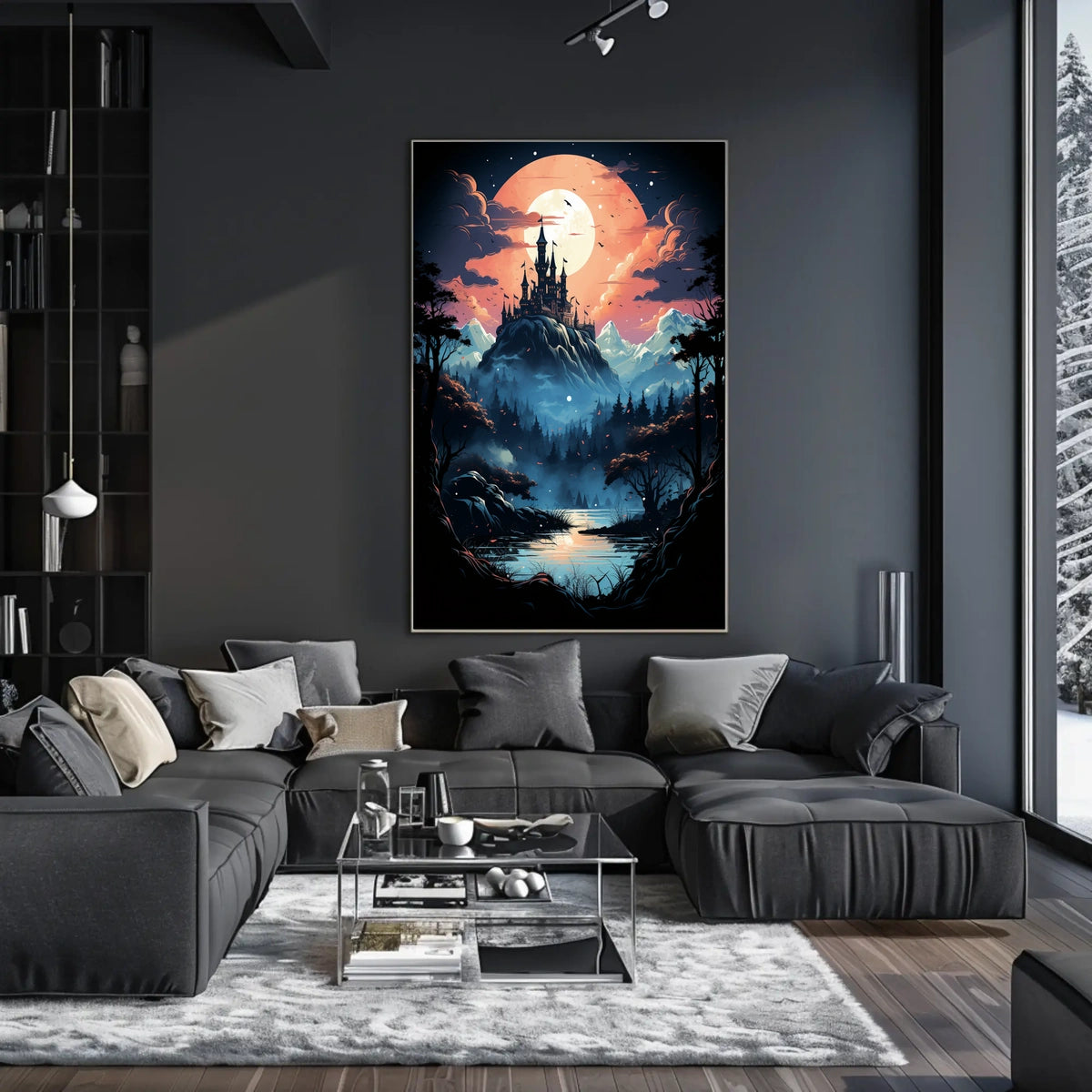 Fantasy Castle Scene in Mystical Landscape Futuristic Sci-Fi Poster