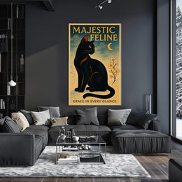 Elegant Black Cat Vintage Artistry Animal Poster