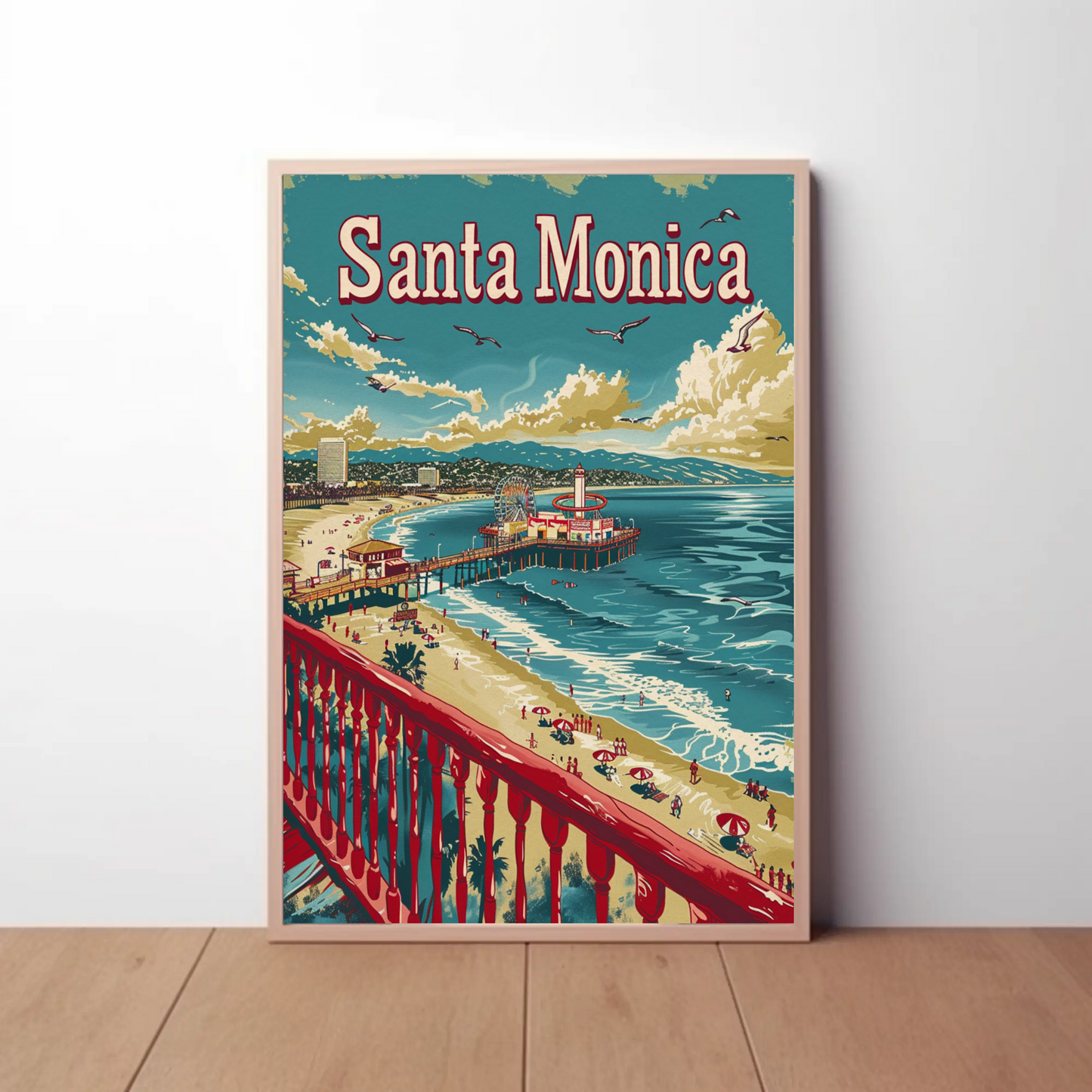 Santa Monica California Beach Pier Travel Poster