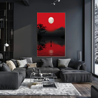 Solitary Reflection Under A Crimson Sky Poster