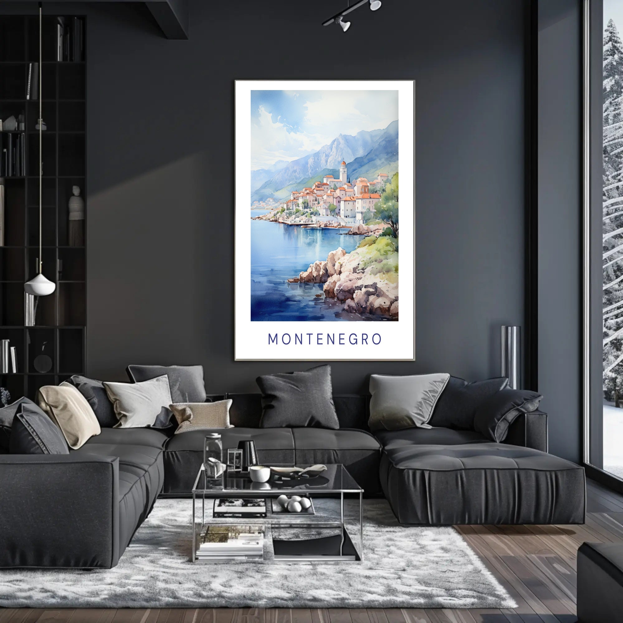Montenegro Coastal Village Watercolor Travel Poster PosterGoat