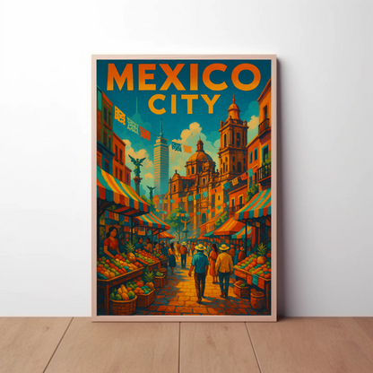 Mexico City Street Market Travel Poster
