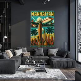 Vibrant Manhattan Skyline Art-Deco Travel Poster