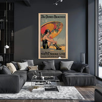 The Dunes Beaches Vintage Train Travel Poster