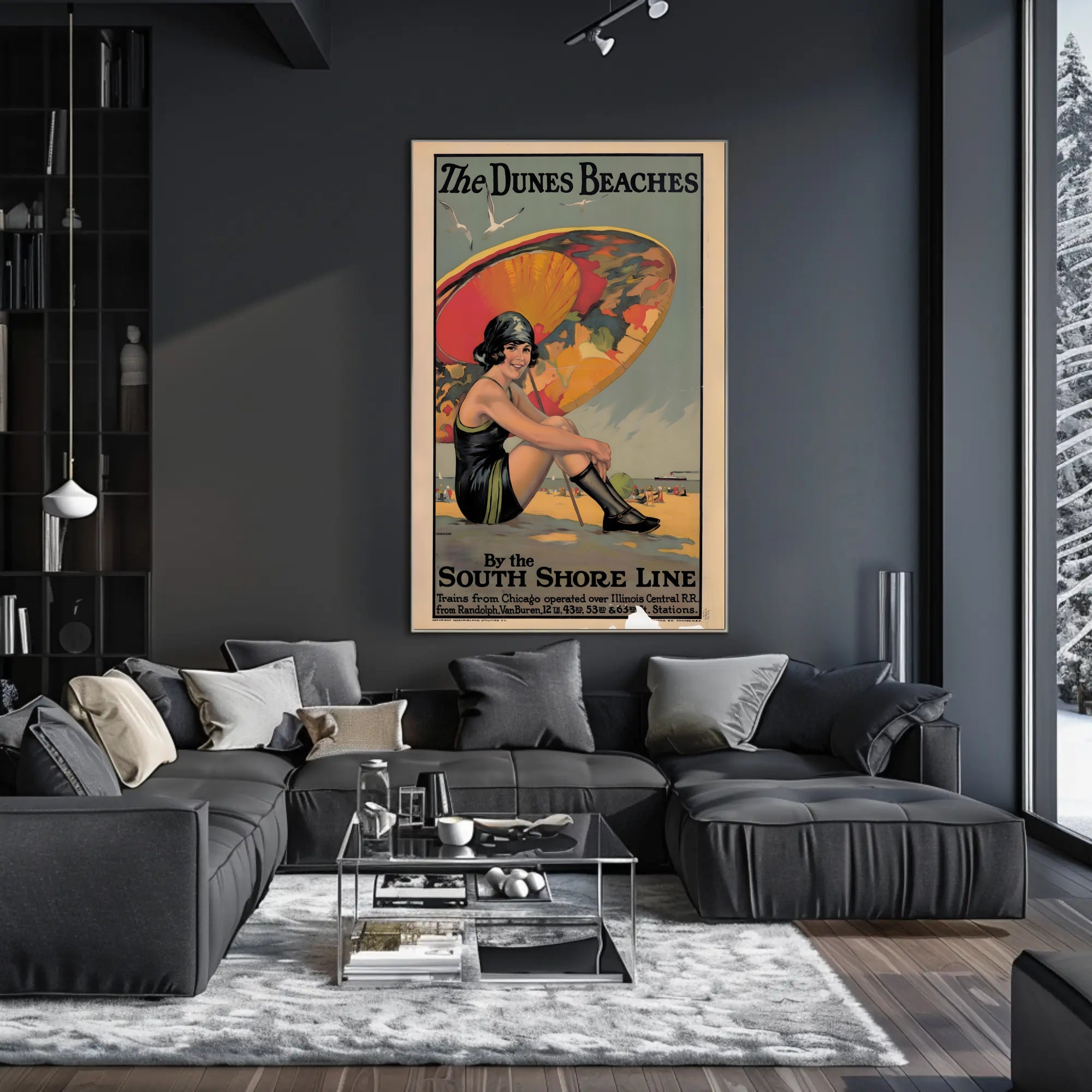 The Dunes Beaches Vintage Train Travel Poster
