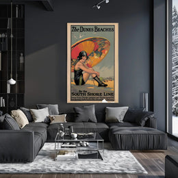 The Dunes Beaches Vintage Train Travel Poster