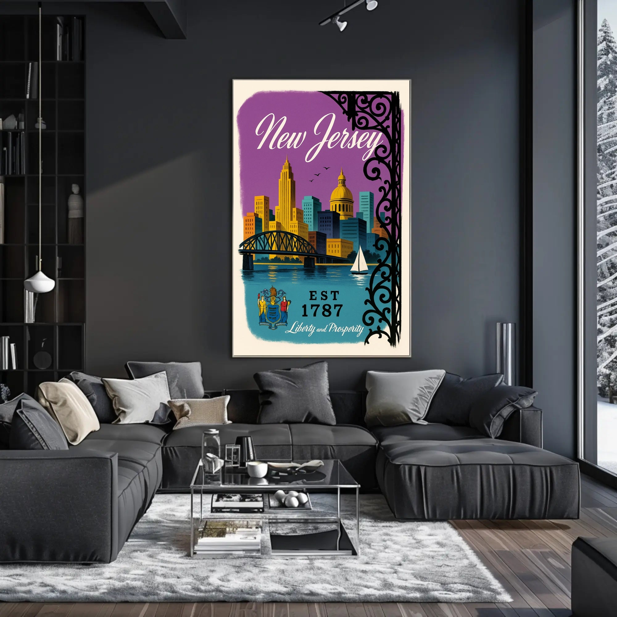 New Jersey Skyline Vintage Travel Poster