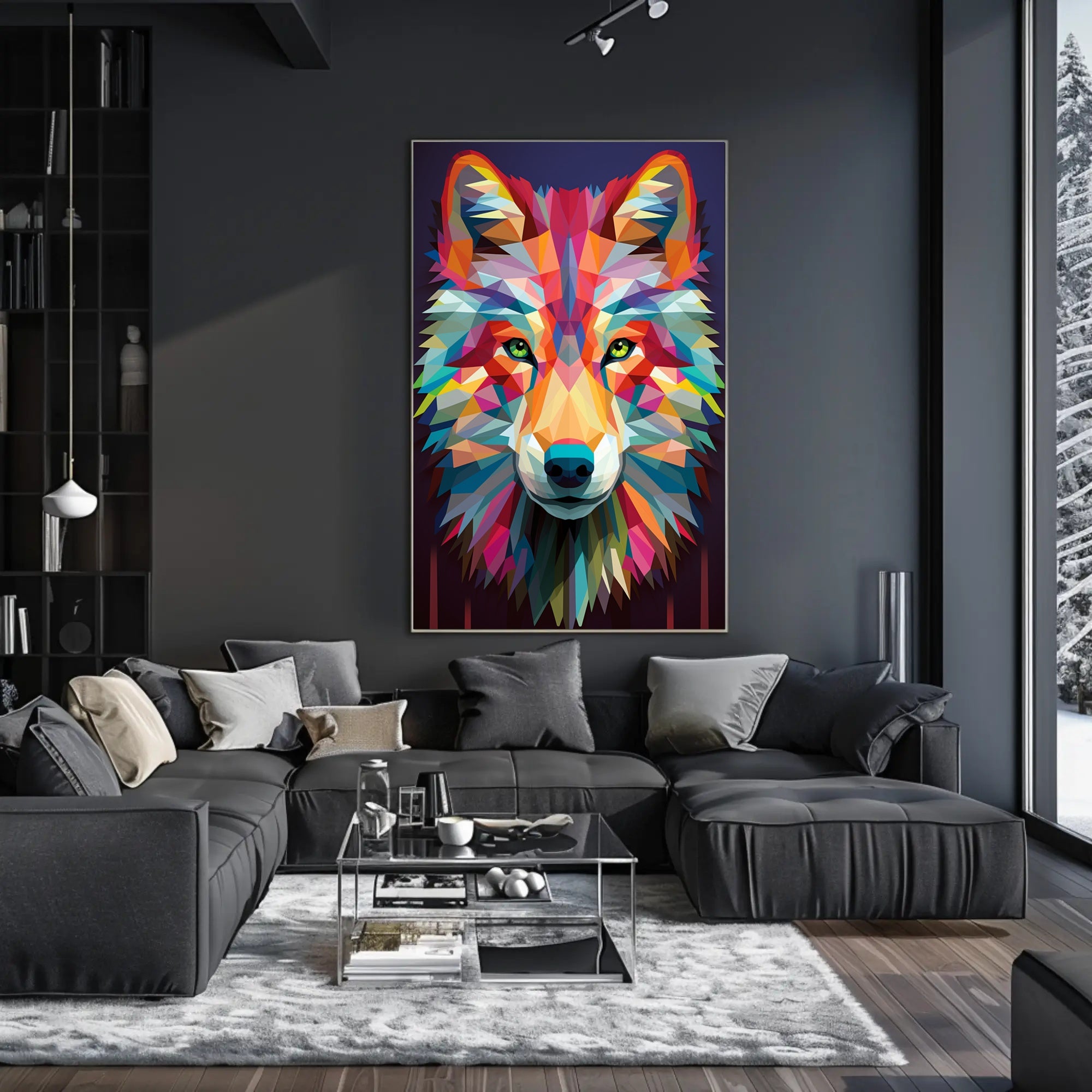 Geometric Wolf Art Poster PosterGoat