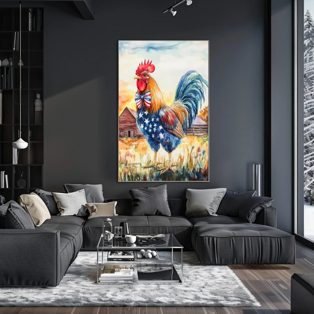 rooster crowing proudly at sunrise Poster