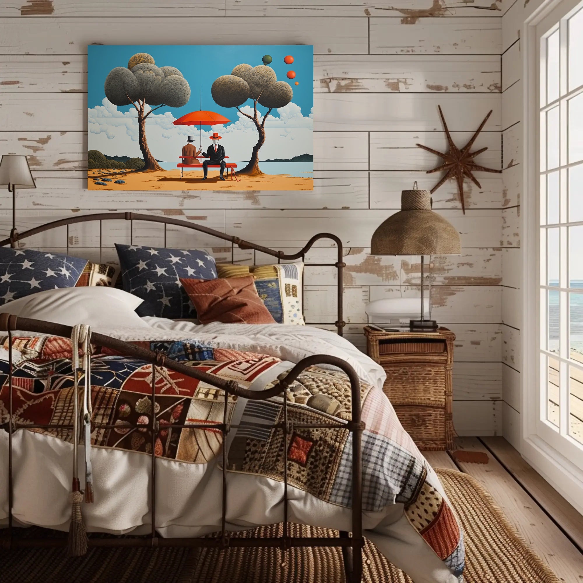 Whimsical Outdoor Scene with Suited Figures - Artistic Poster