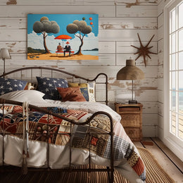 Whimsical Outdoor Scene with Suited Figures - Artistic Poster