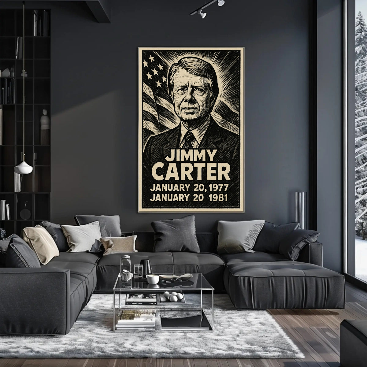 Jimmy Carter 39th President of the United States B & W Comic Sketch Poster