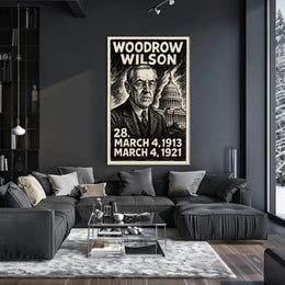 Woodrow Wilson 28th President of the United States B & W Comic Sketch Poster