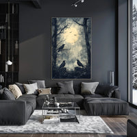 Moonlit Forest With Ravens Poster