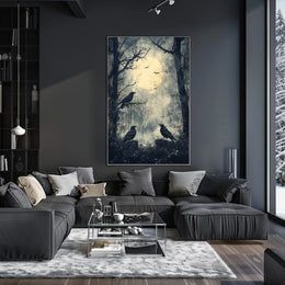 Moonlit Forest With Ravens Poster