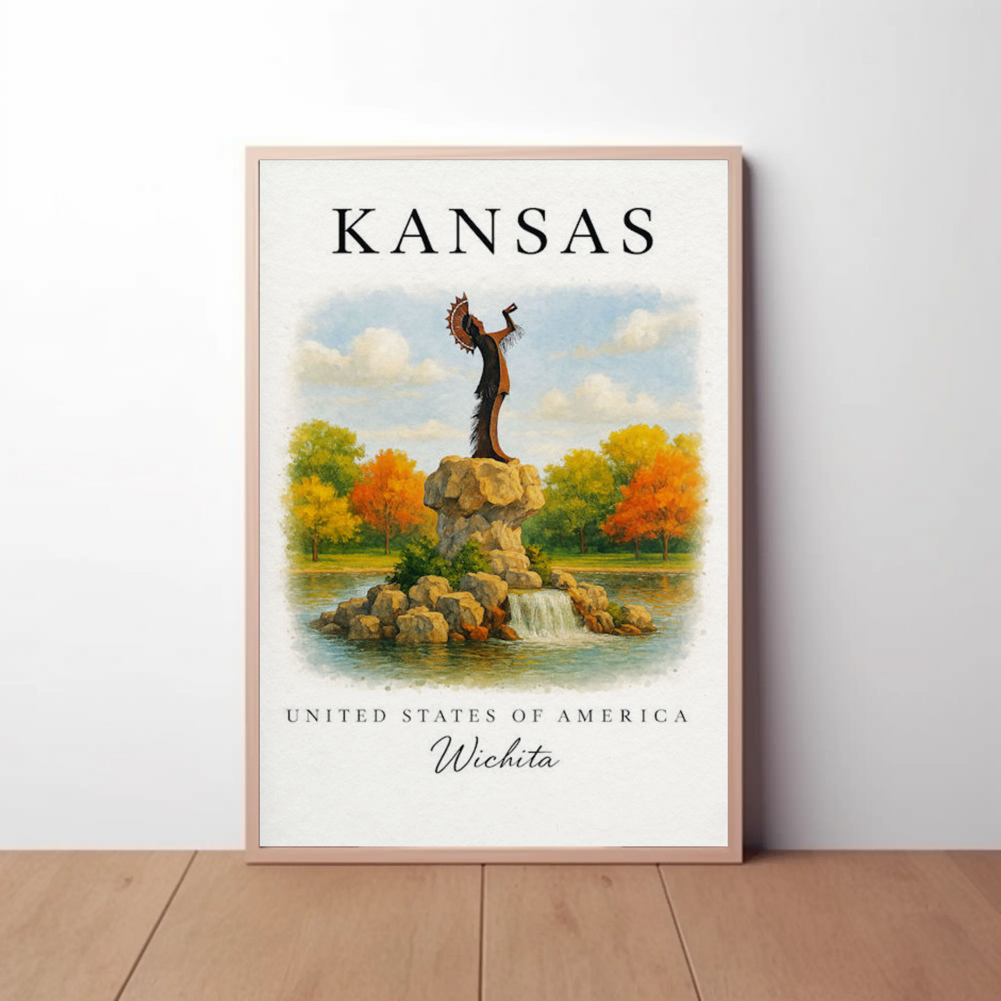 Wichita Kansas Keeper Park Autumn Waterfall Poster Poster