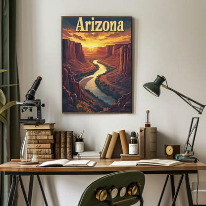 Arizona Vintage Poster - Canyon Sunset
