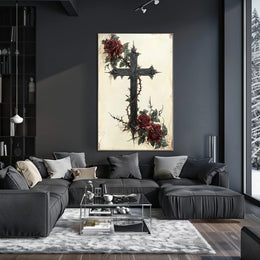 Gothic Cross with Roses Art Print Poster