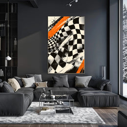 Dynamic Racing Energy: Abstract Poster with Checkered Pattern