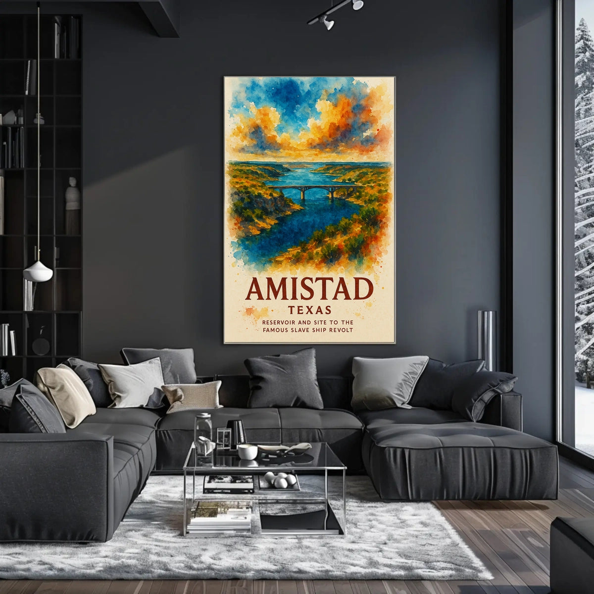 Amistad Reservoir Scenic Watercolor Art Poster