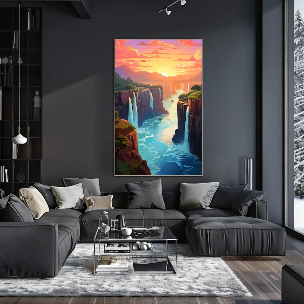 Majestic River Gorge Sunset Landscape Art Poster