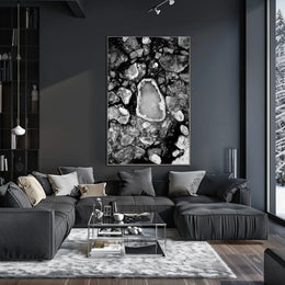 Stark Black and White Abstract Ice Formation Poster