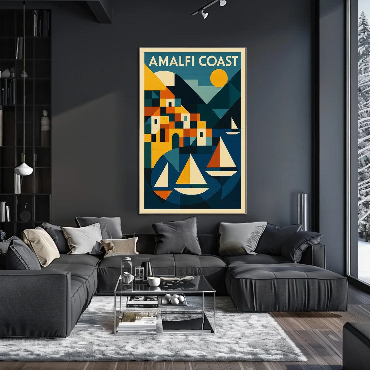 Amalfi Coast Geometric Art Poster Coastal Wall Art Print