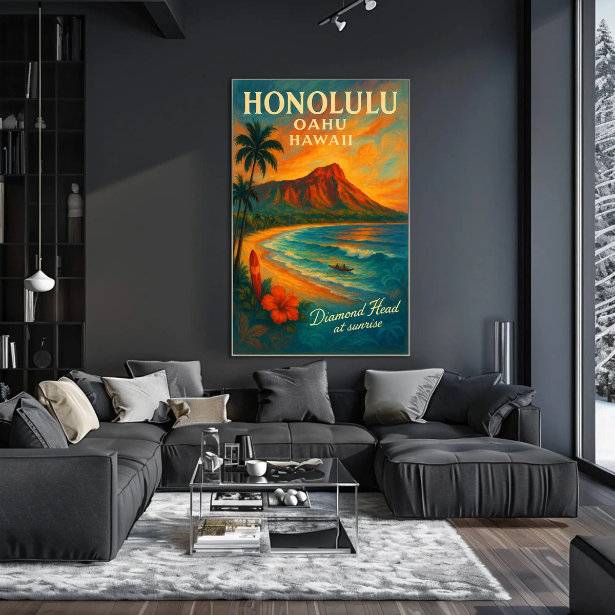 Diamond Head Sunrise Vintage Travel Poster