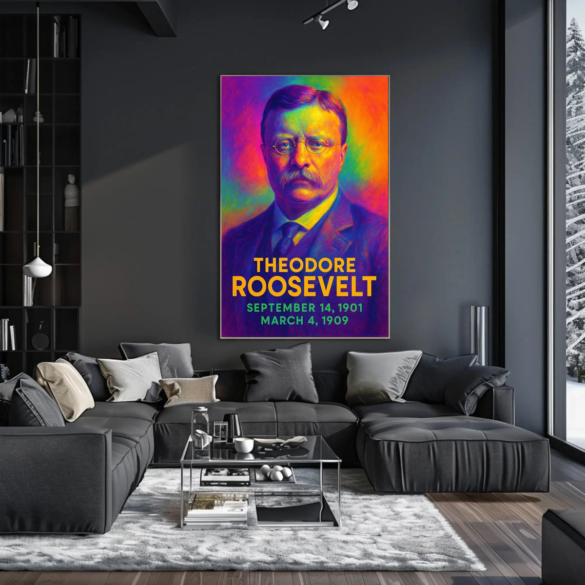 Theodore Roosevelt 26th President of the United States Neon Gradient Overlay Poster