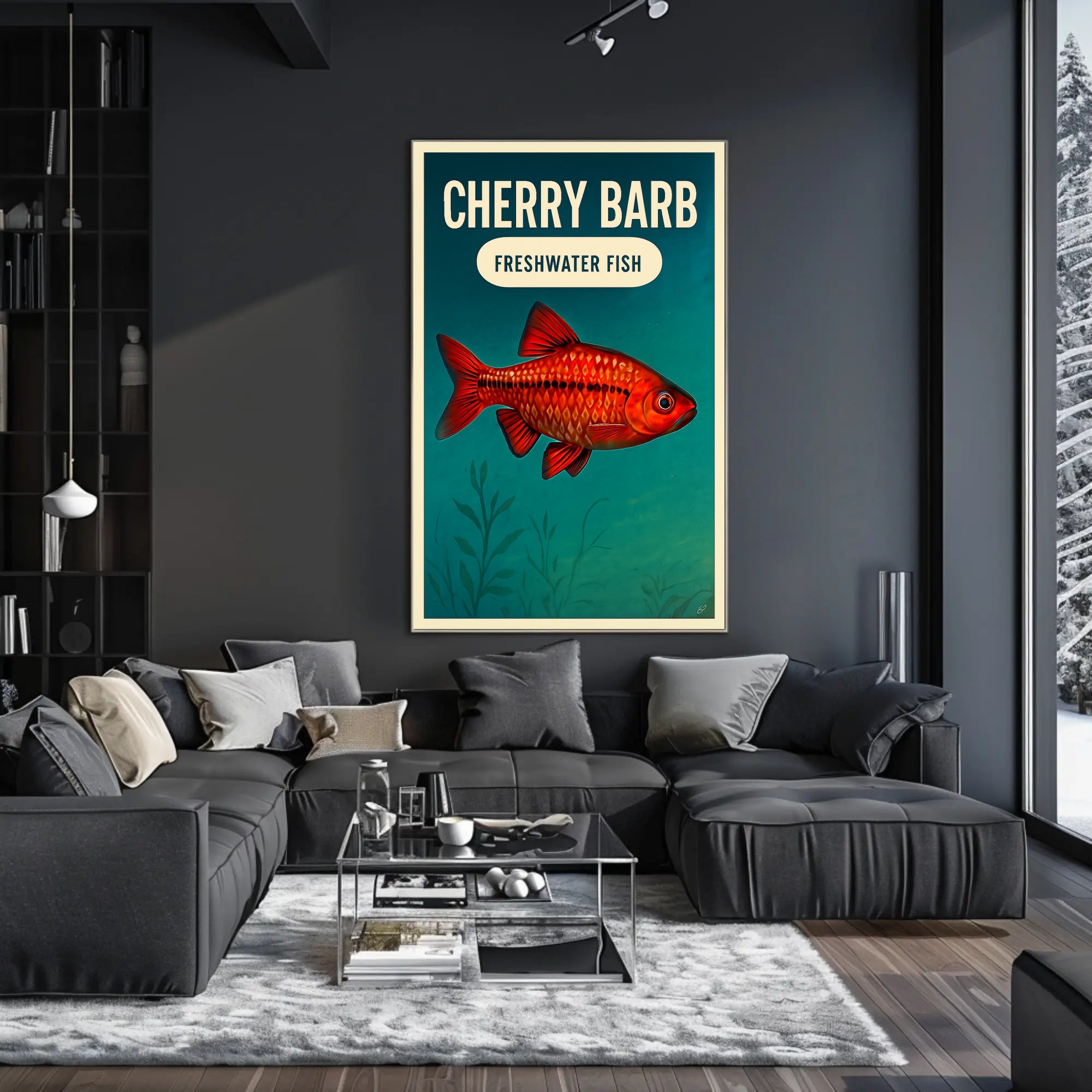 Cherry Barb Fish Vibrant Illustration Animal Poster