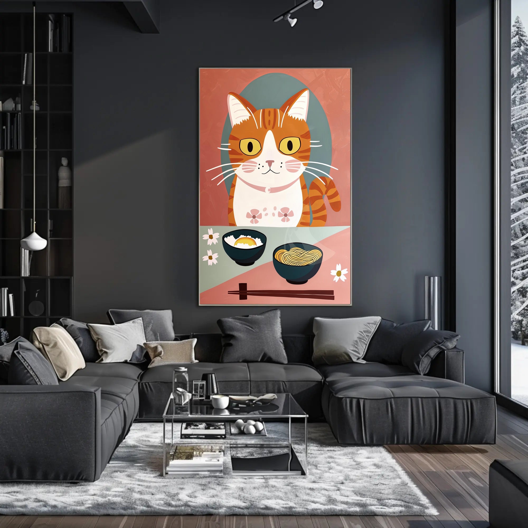 Whimsical Cat Dinner Scene Poster