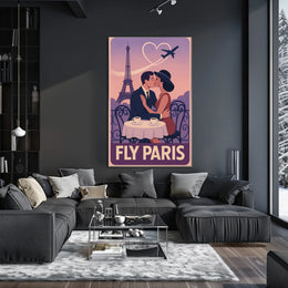 Romantic Parisian Kiss Vintage Travel Poster