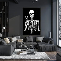 Skeleton Peace Sign Black Background Monochromatic Poster