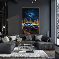 Luxury Maserati in Urban Skyline Futuristic Sci-Fi Poster