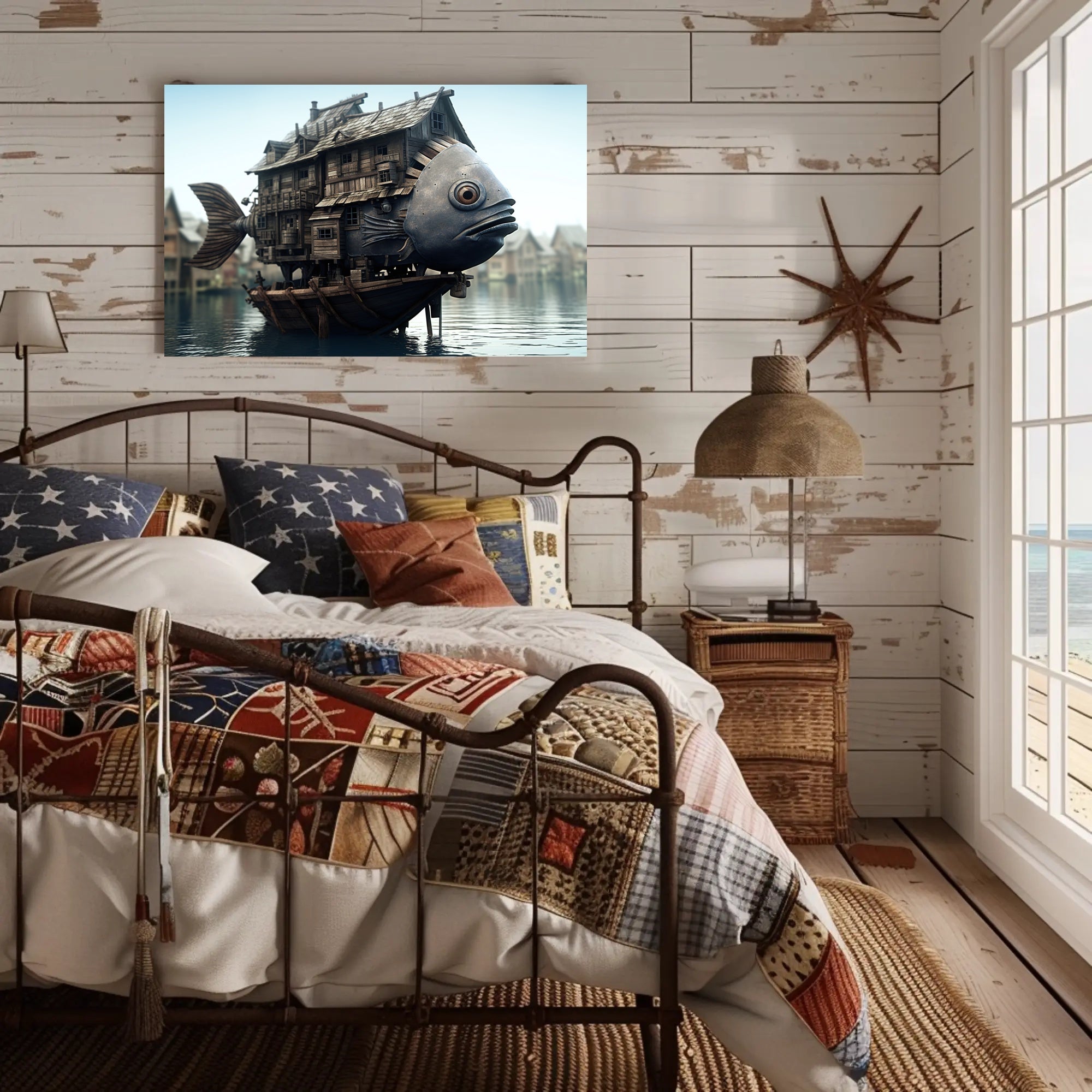 Whimsical Houseboat Scene on Fantasy Poster