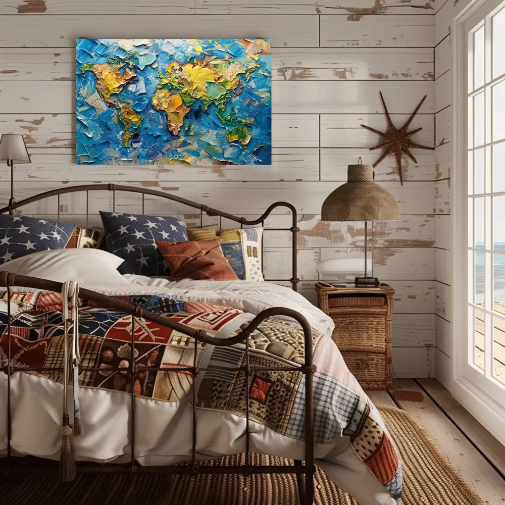 Textured Impressionistic World Map Palette Knife Poster