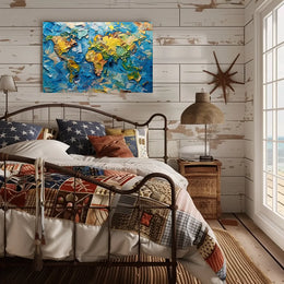 Textured Impressionistic World Map Palette Knife Poster