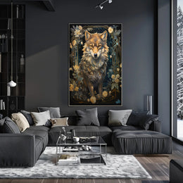 Majestic Wolf with Flowers Art Nouveau Animal Poster